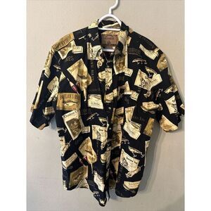 Outdoor Life Mens Large L Button Up Short Sleeve Cotton Fishing Print All over